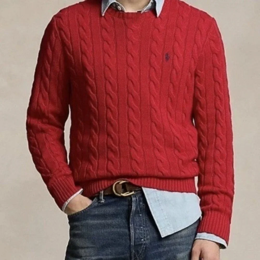 Polo Ralph Lauren Mens Sz XLT Sweater Chunky Cable Knit Classic Red Quiet Luxury
